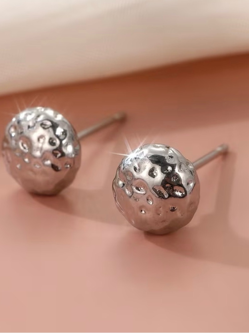 Hammered Silver Ball Stud Earrings - Women's Jewelry